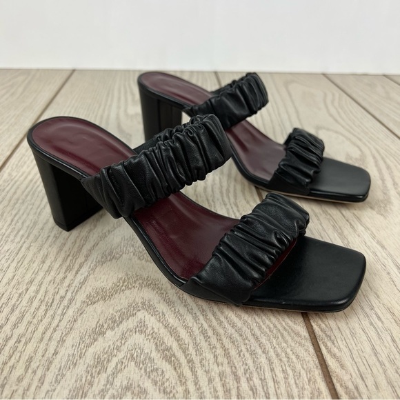 Staud Frankie Ruched Slide on Two Strap Leather Sandals 36 Black $325 Portugal